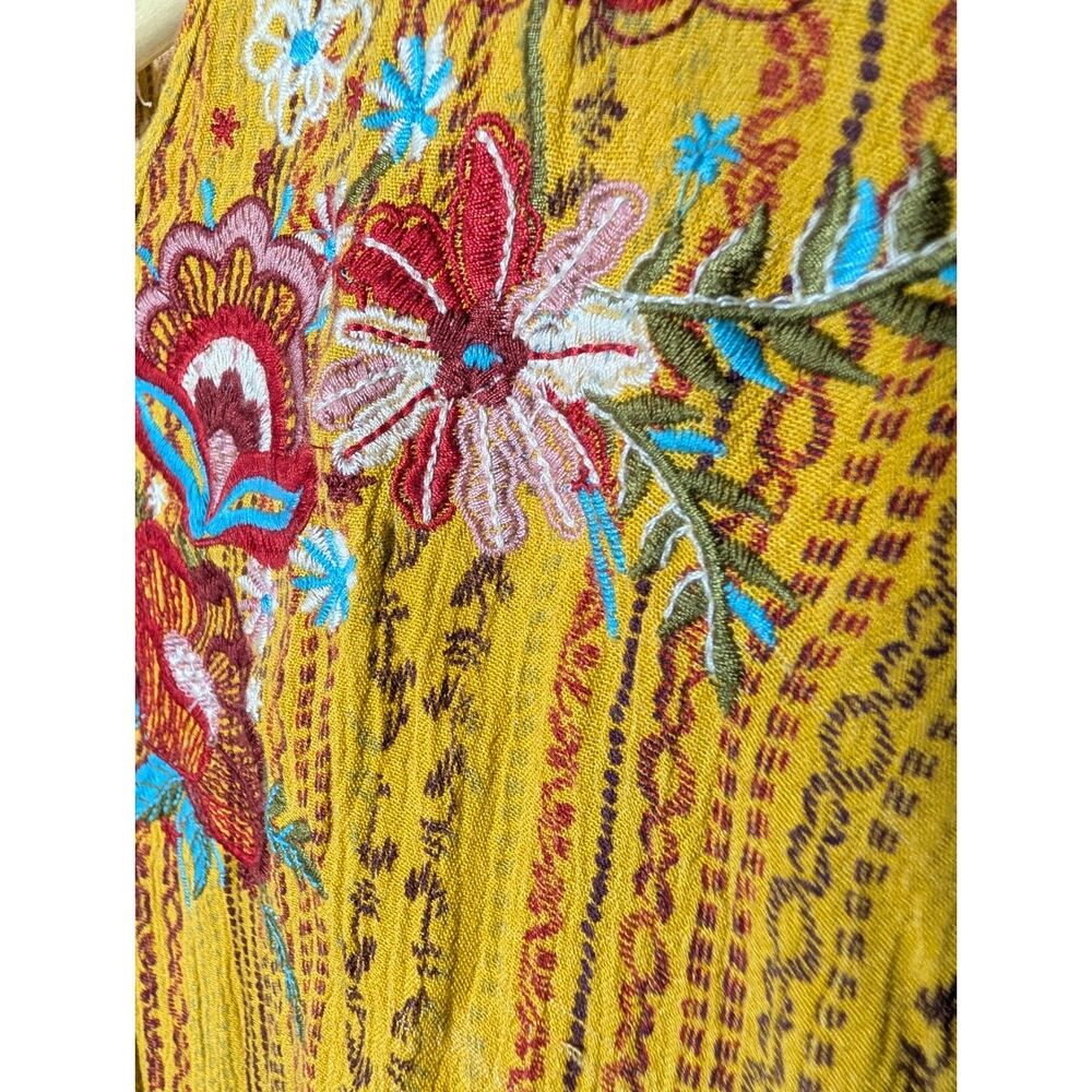 Savanna Jane Mustard Embroidered Boho Tunic Blouse M Floral Festival Top - Picture 4 of 6